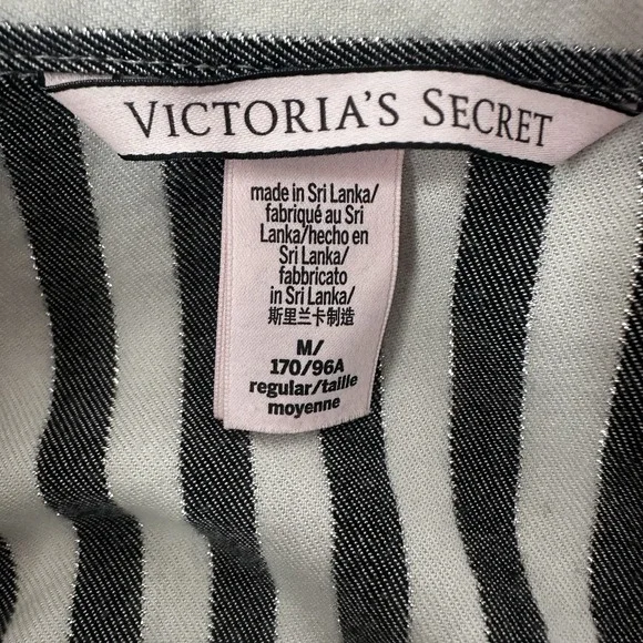 Victorias Secret Pajama Shirt Top Womens Medium White Gray Stripe Soft Button - Picture 7 of 12